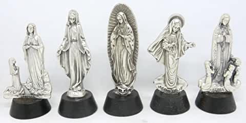 Juego 5 figuras de plata Virgen Milagrosa
