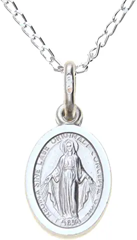 Medalla Colgante Virgen Milagrosa Plata de Ley con cadena