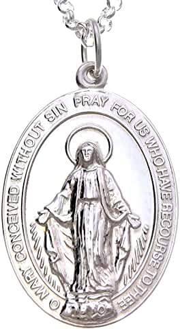 medalla pulida de plata de ley Virgen Milagrosa