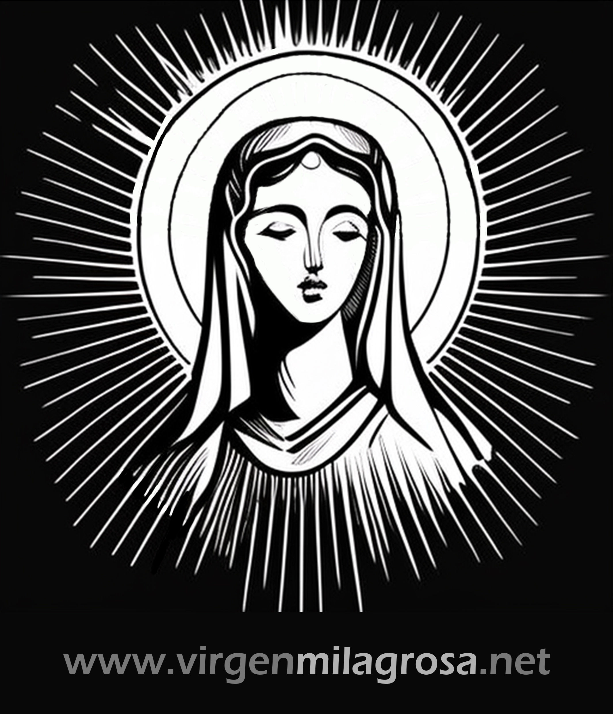 virgen maria caricatura rostro blanco y negro